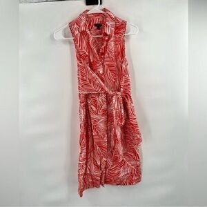 Talbots women’s red and white leafy belted wrap dress 4P